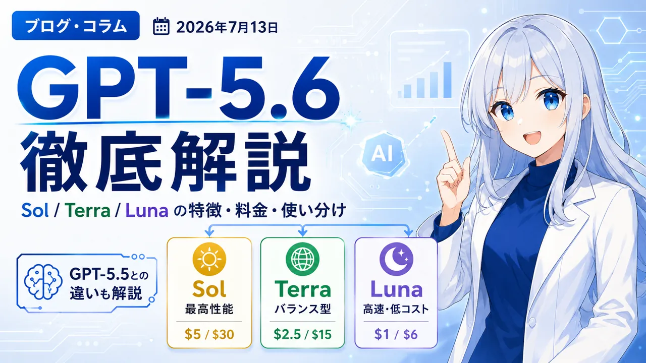 OpenAI「GPT-5.6」シリーズ徹底解説 — Sol / Terra / Luna の特徴・GPT-5.5との違い・料金・使い分け